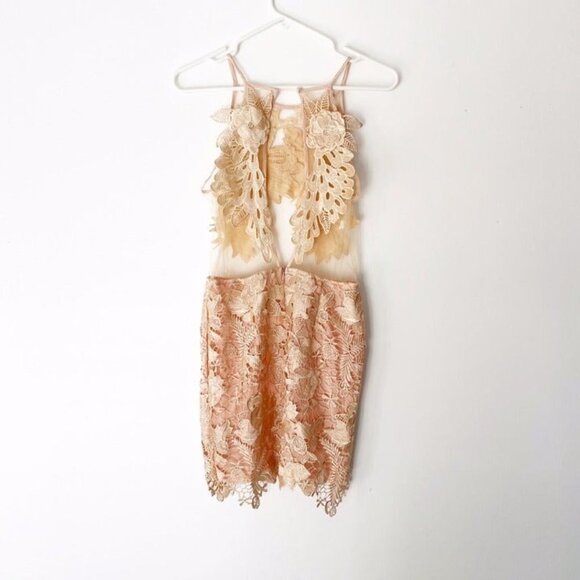 Strategic Illusion Dress Cream Lace Appliqué Sexy Club Party Night Out Mini Med - Picture 6 of 9